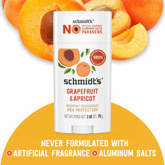 Schmidt's Grapefruit Apricot deodorant stick close-up reveals smooth non-greasy texture.