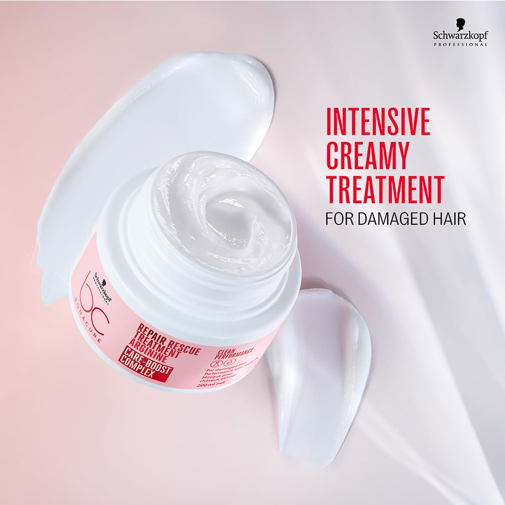 Schwarzkopf BC Peptide Repair Rescue cream texture swatch conveys smooth, manageable hair