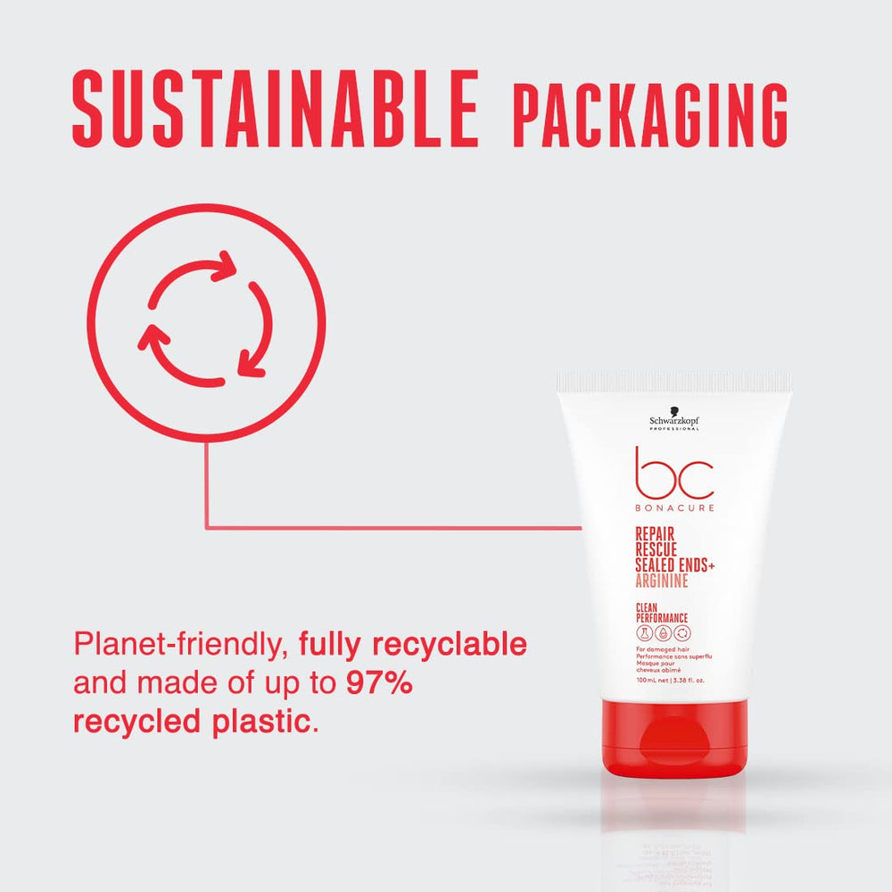 Schwarzkopf Bonacure Peptide Repair Rescue Sealed Ends closeup highlights peptide-based repair concept.