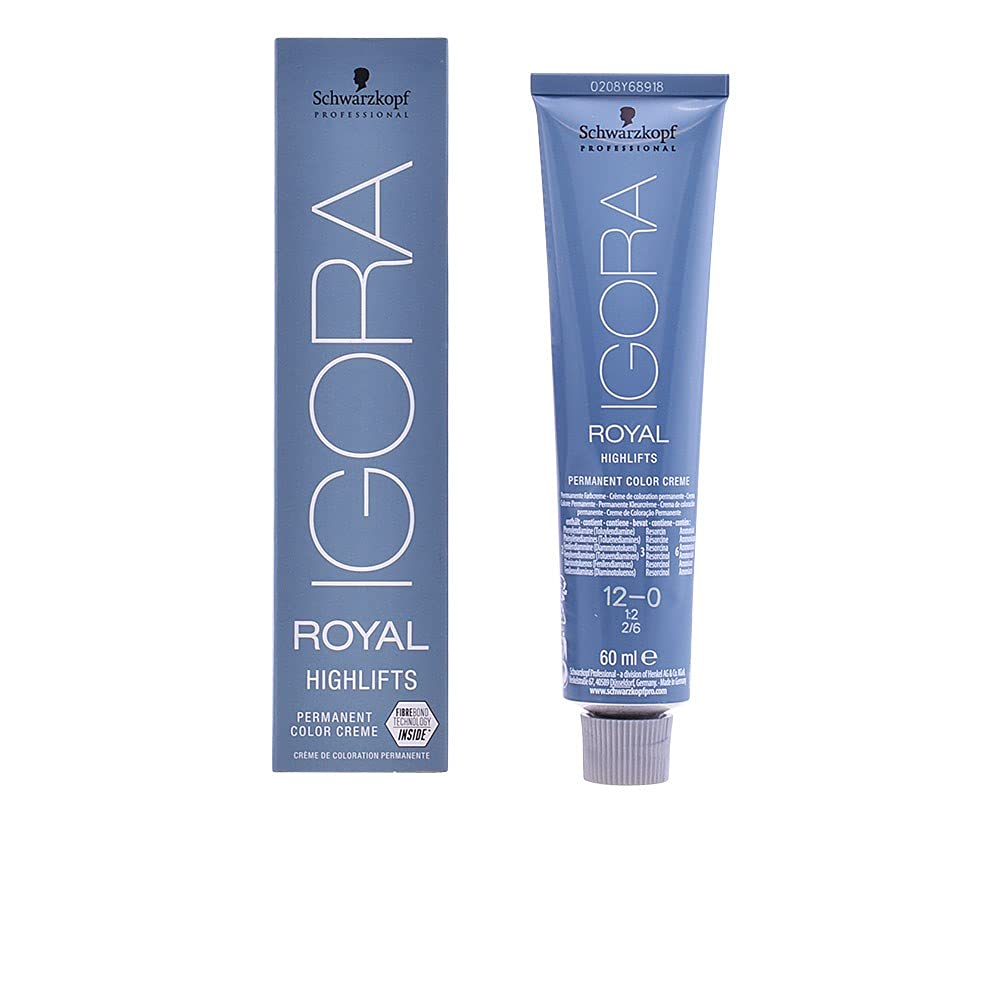 Schwarzkopf Igora Royal Highlifts 12-0 natural blonde color pack demonstrating long-lasting gray coverage.