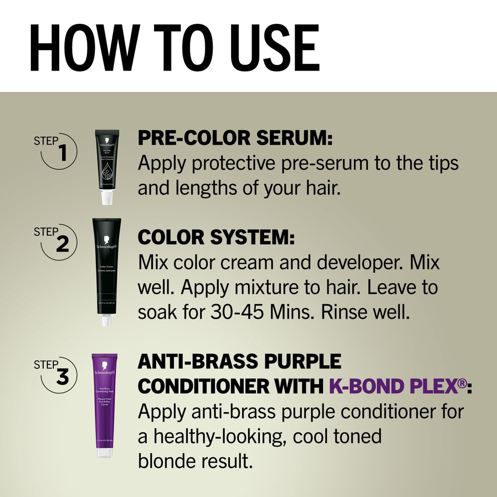 Schwarzkopf Keratin Blonde sistema refuerzo de enlaces fortalece el cabello durante el proceso.
