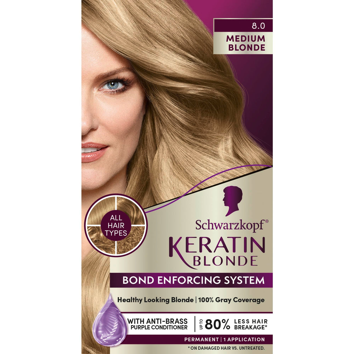 Schwarzkopf Keratin Blonde tinto 8.0 Rubio Medio para color intenso y duradero.