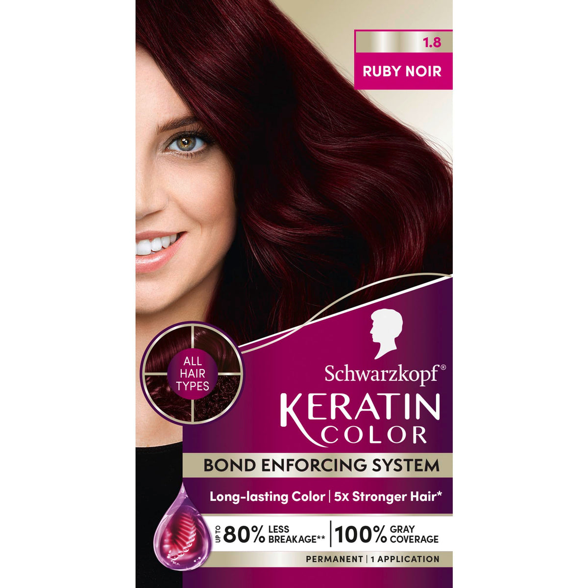 Schwarzkopf Keratin Color Ruby Noir bottle showing vibrant shade and long-lasting coverage