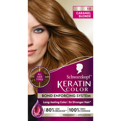 Schwarzkopf Keratin Color 7.5 Caramel Rubio, cobertura total de canas con acabado natural