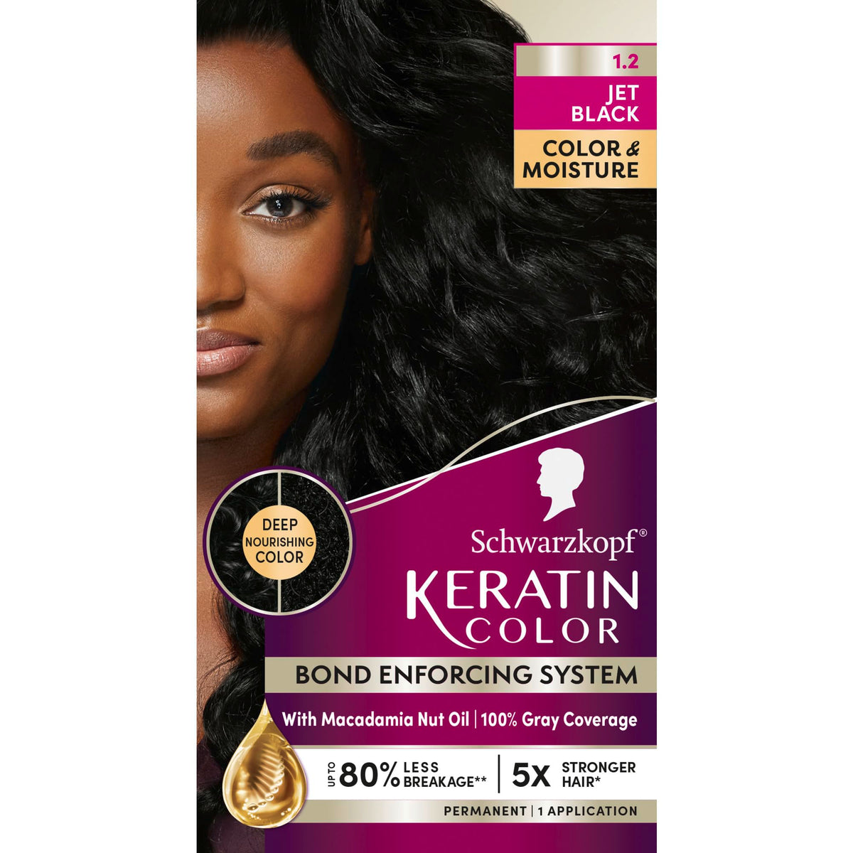 Schwarzkopf Keratin Color box shows the professional dye kit for rich, multi-dimensional color.