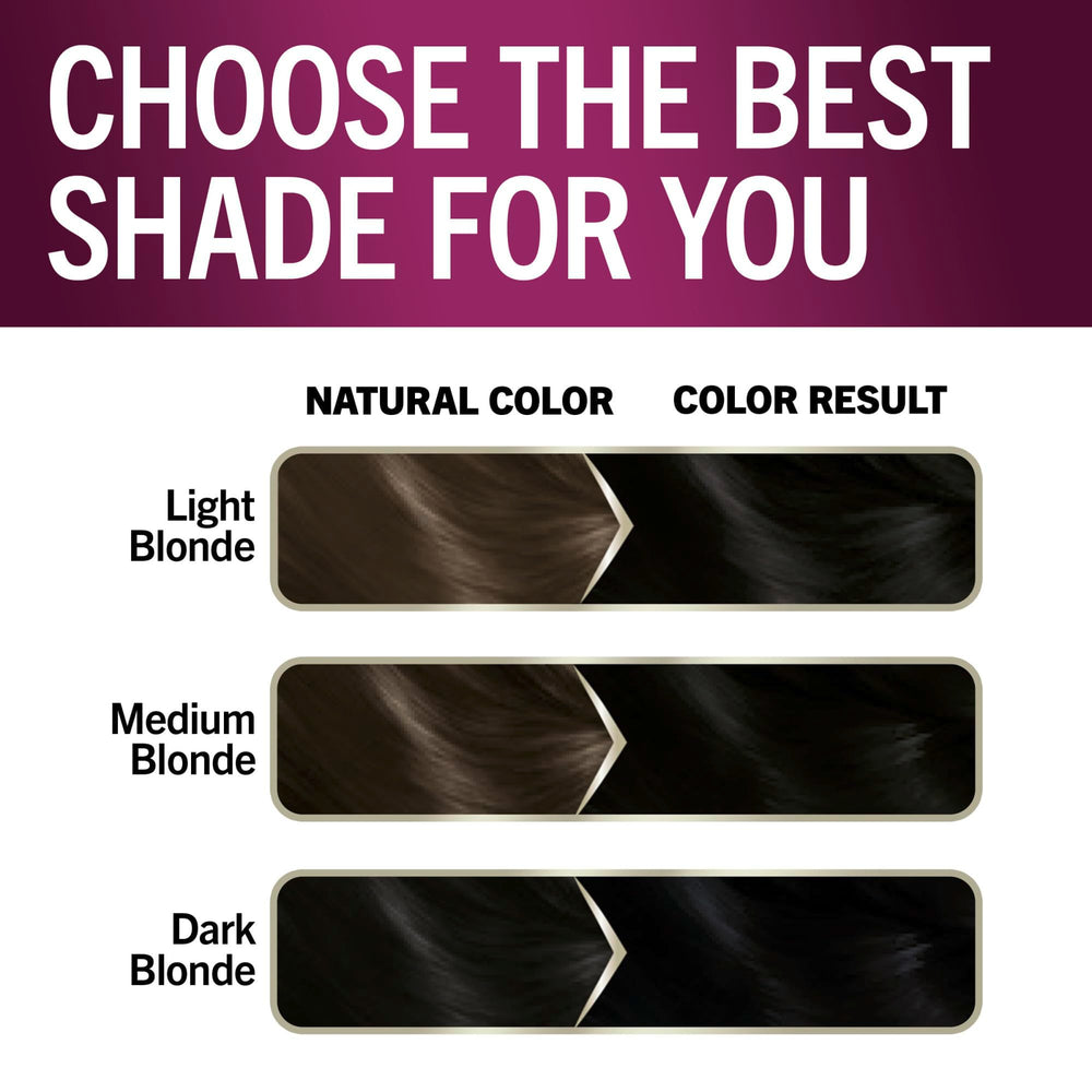 Schwarzkopf Keratin Color final jet-black hair look with a rich, glossy finish.