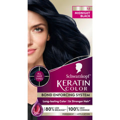 Schwarzkopf Keratin Color Midnight Black kit for at-home salon-quality color.