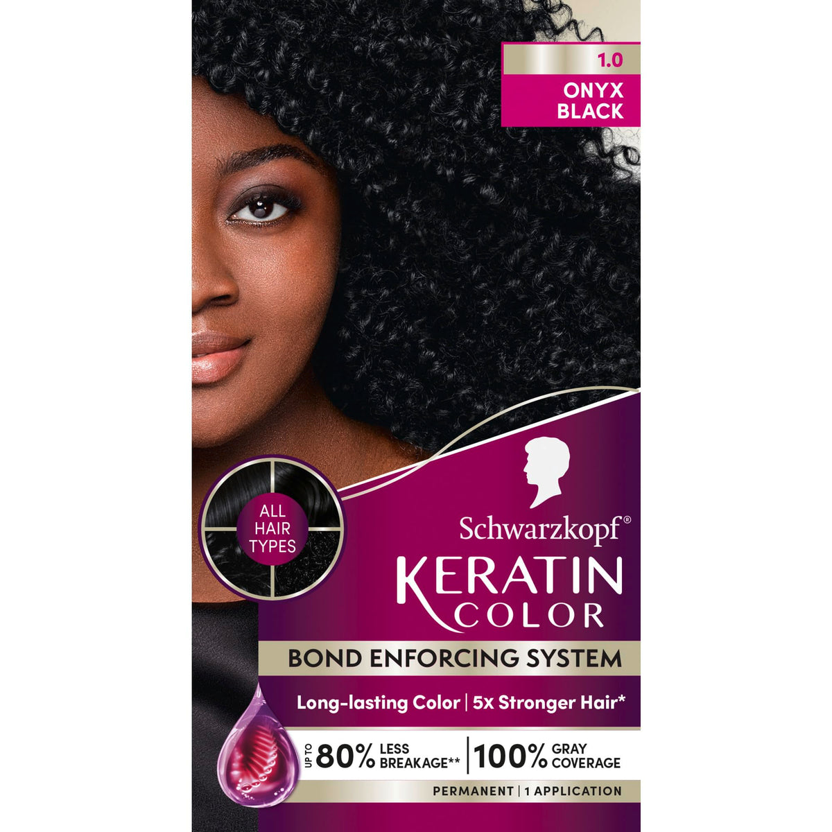 Schwarzkopf Keratin Color packaging shown for at-home professional-grade color kit, easy gray coverage.