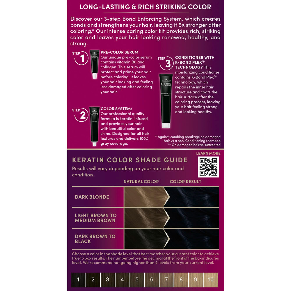 Schwarzkopf Keratin Color post-color conditioner with K-Bond Plex nourishes hair.