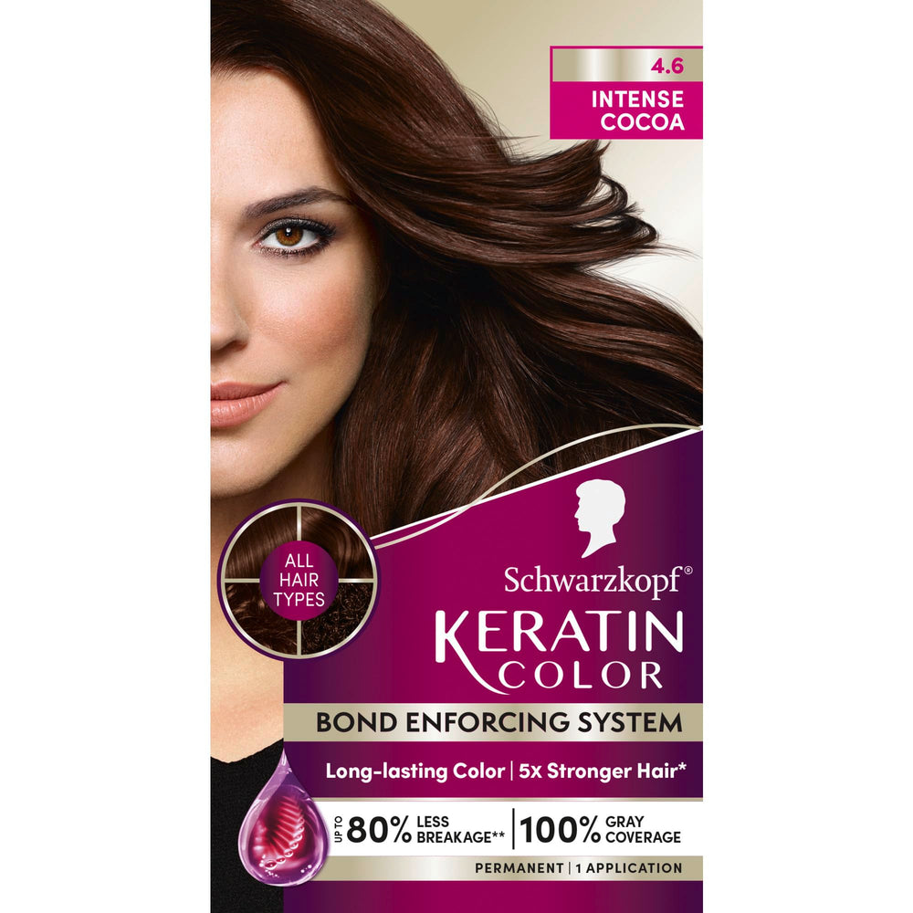 Schwarzkopf Keratin Color packaging demonstrates at-home dye kit for vibrant results