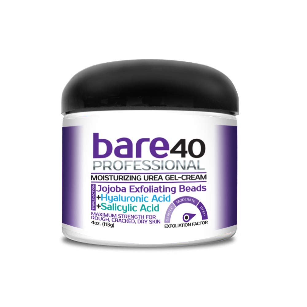 Scientific Solutions Global Bare 40 Pro gel bottle on shelf for exfoliating dry skin.