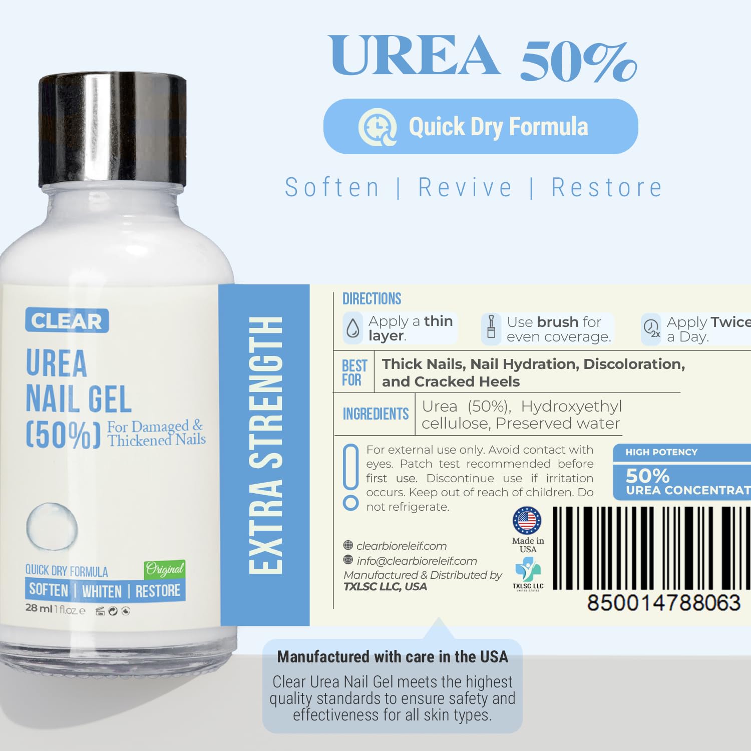Scientific Solutions Global Urea 50 Nail Gel USA manufactured label conveys quality