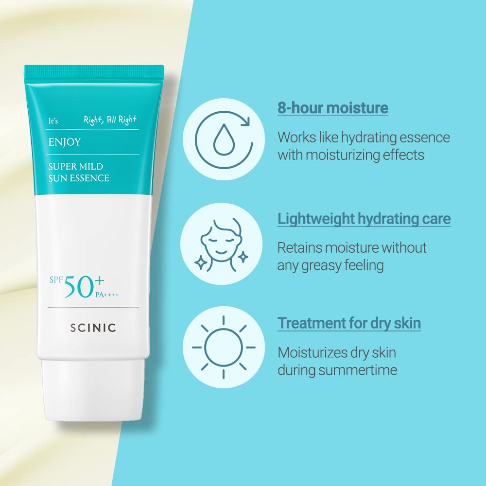 SCINIC Enjoy Super Mild Sun Essence texture swirl highlighting hydrating feel