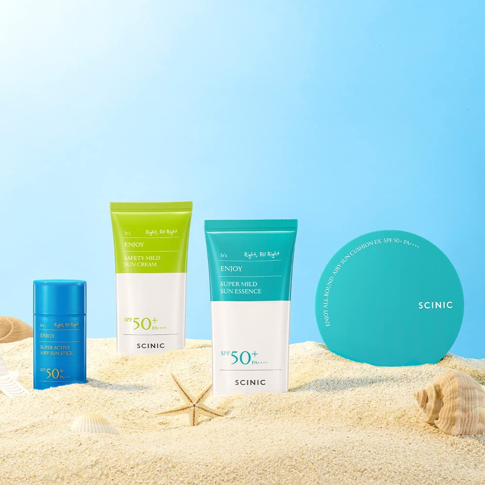 SCINIC Enjoy Super Mild Sun Essence unisex friendly sunscreen in action