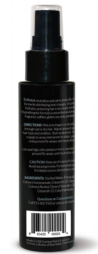 SCIONSE ExStatyk hair close-up highlights quick smoothing for frizz-free looks.
