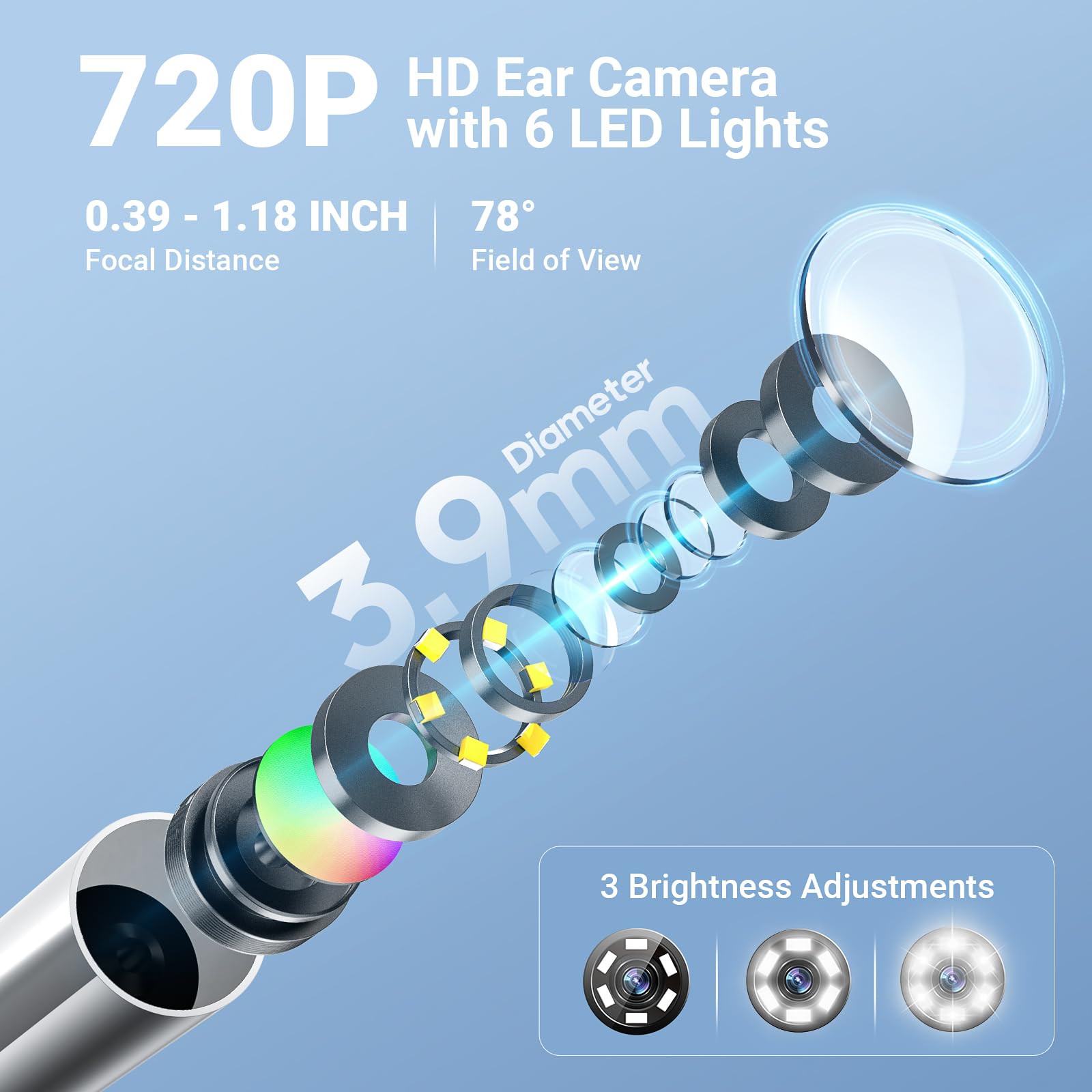 ScopeAround otoscope brightness levels adjust for comfortable viewing