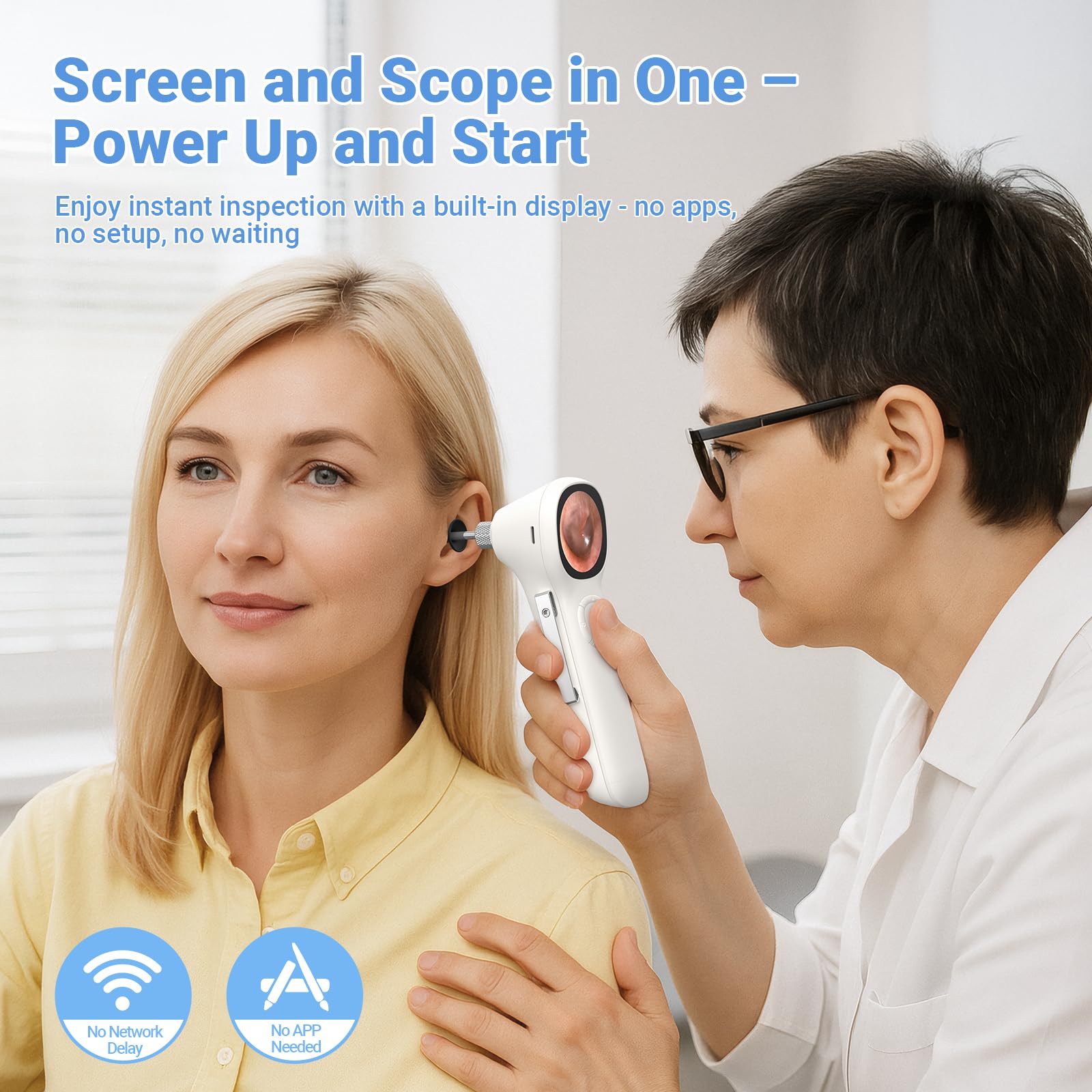 ScopeAround otoscope ergonomic grip enables secure one-handed use