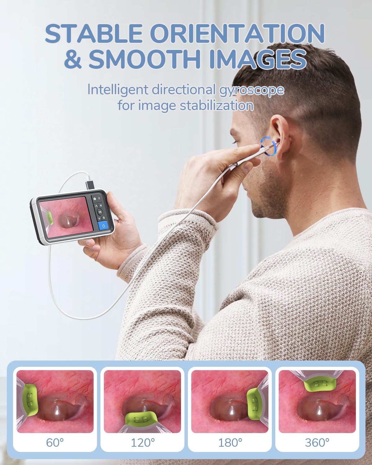 ScopeAround Otoscope gyroscope stabilizes images for steady viewing.