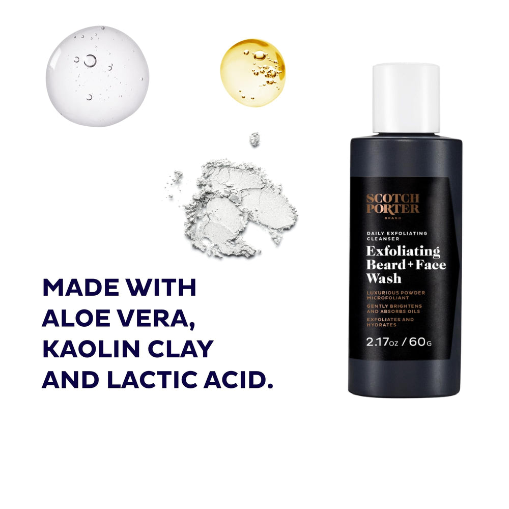 Scotch Porter exfoliating beard wash foam forming in hand for beard and face cleansing.