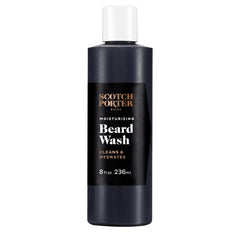 Scotch Porter Moisturizing Beard Wash bottle front shows a hydrating cleanse for rough beards