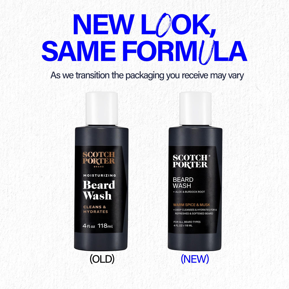 Side view of Scotch Porter beard wash bottle highlighting easy rinse for daily grooming