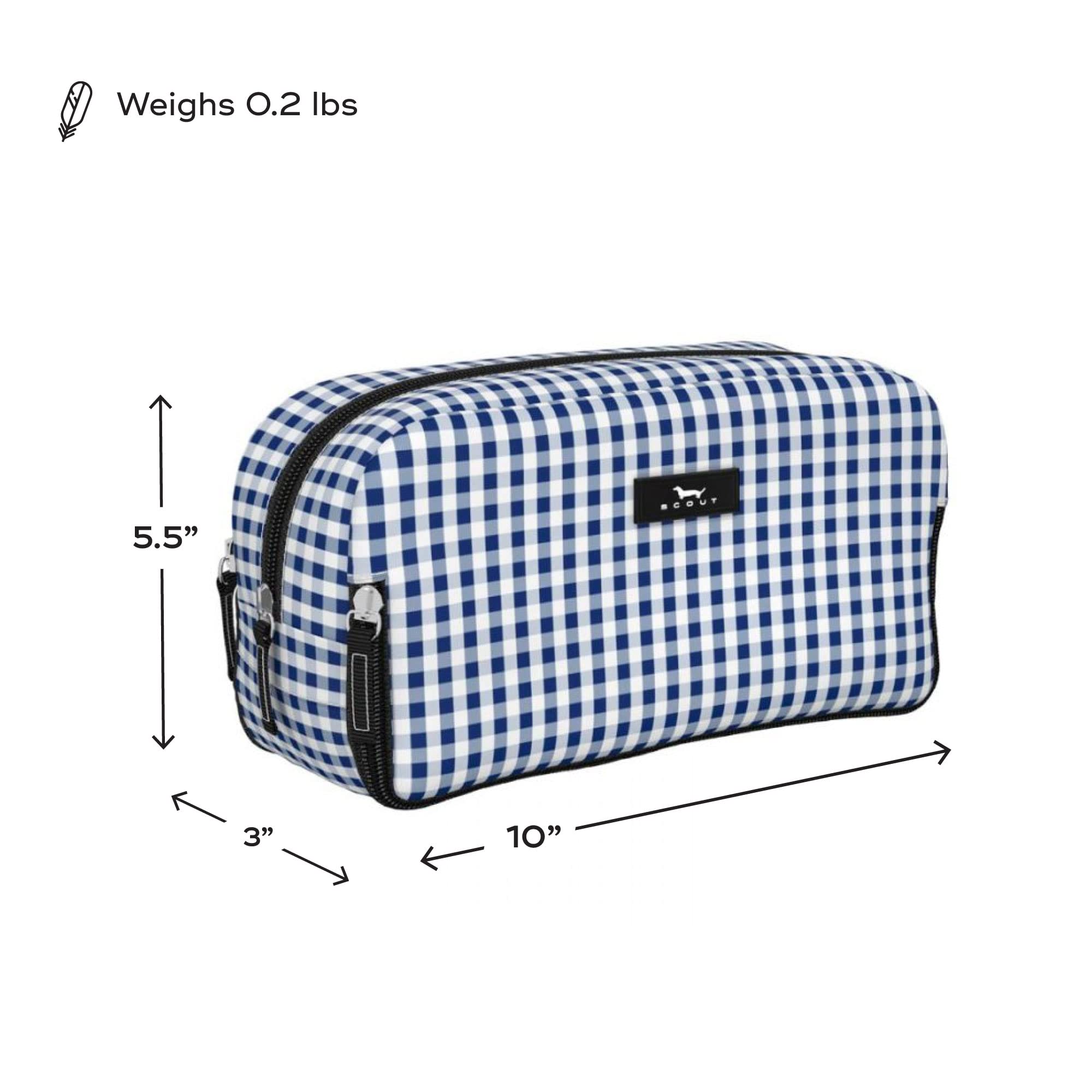 SCOUT 3-Way Toiletry Bag stands upright for quick access.