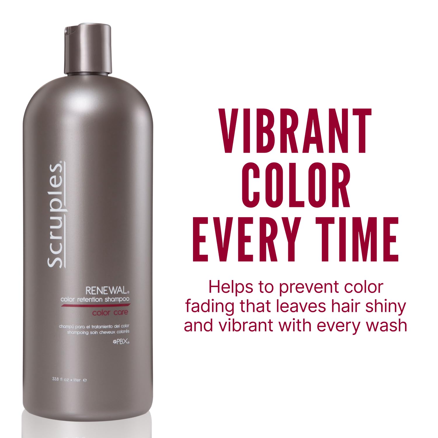 Scruples Color Renewal Gentle Shampoo bottle top highlights premium formula that protects color in daily use.