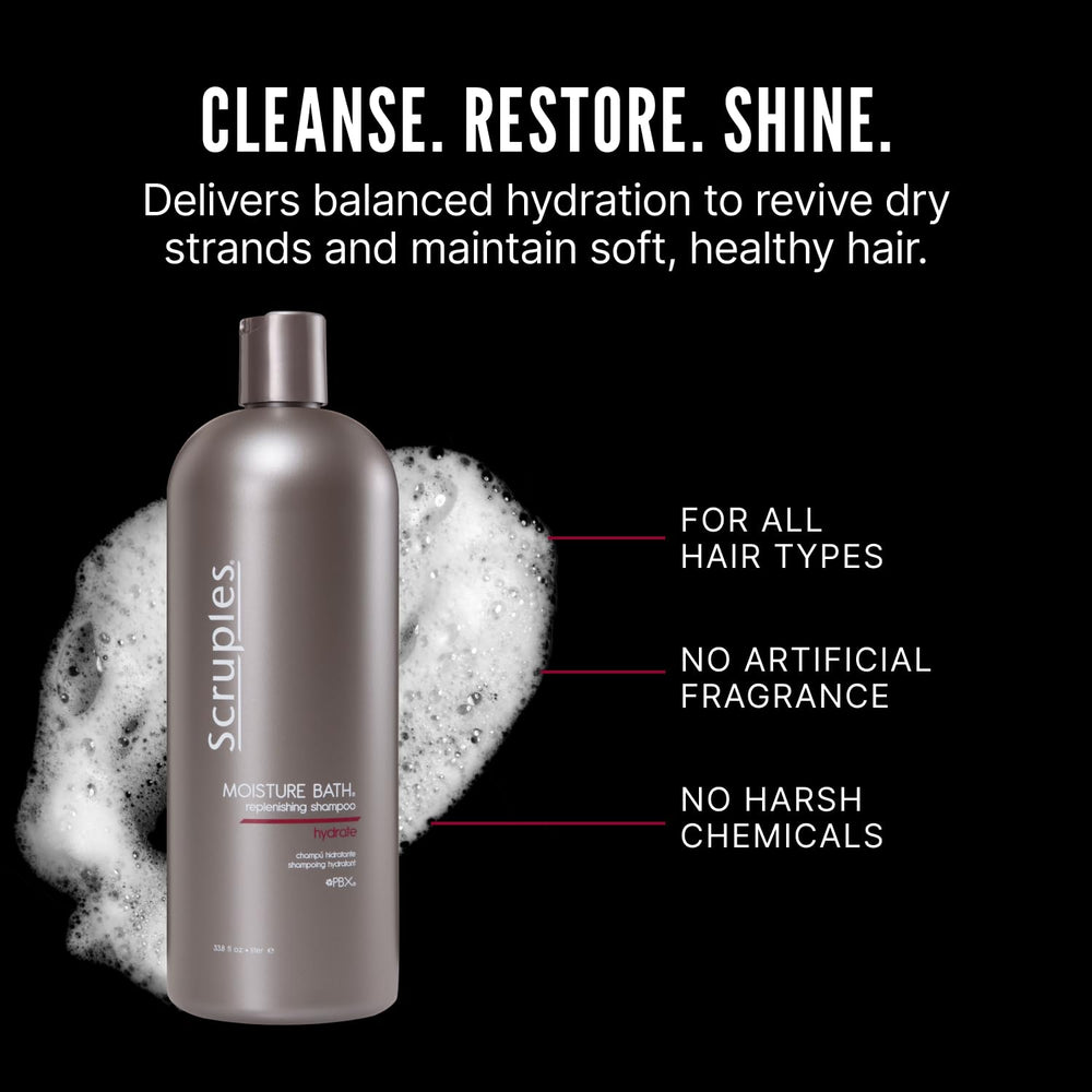 Back view of Scruples bottle shows sturdy design and premium moisture care