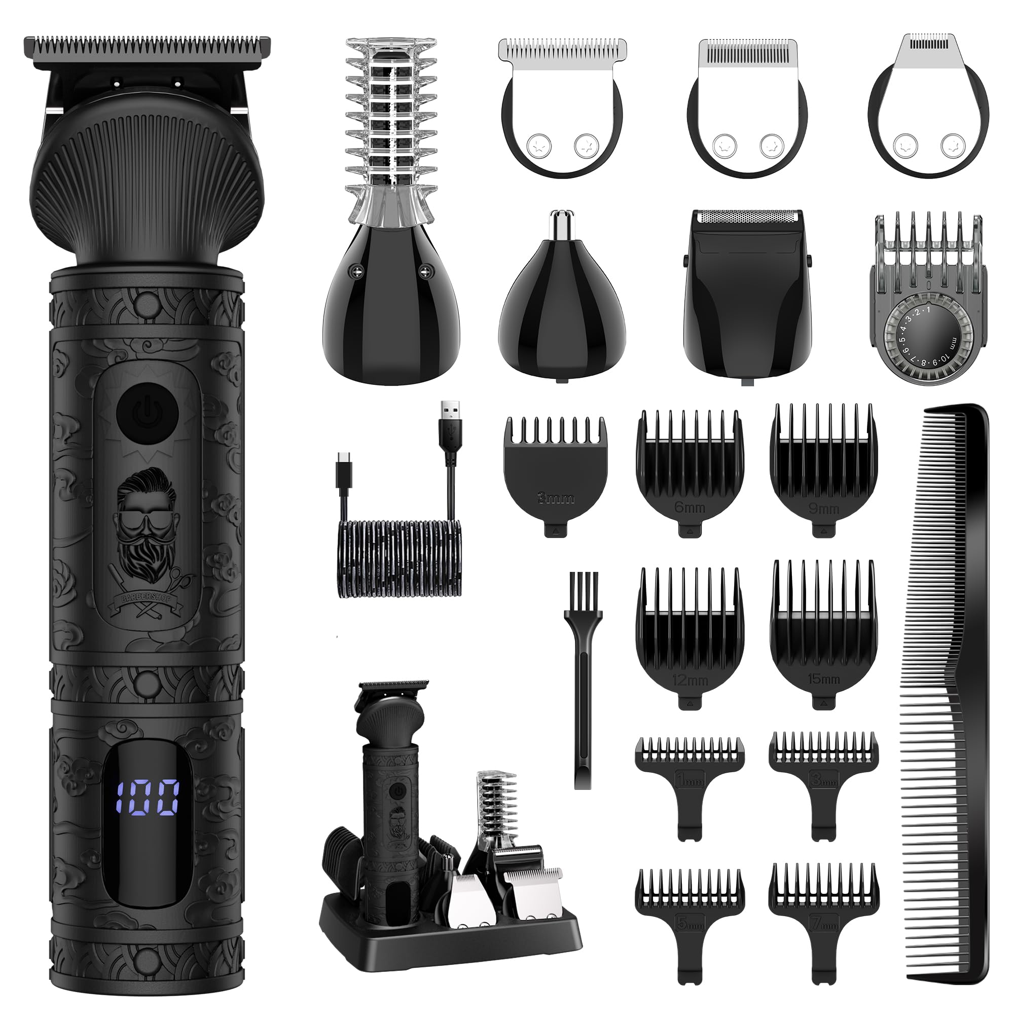 Scttomon beard trimmer front view showcasing sleek black design for professional grooming.