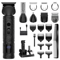 Scttomon beard trimmer front view showcasing sleek black design for professional grooming.