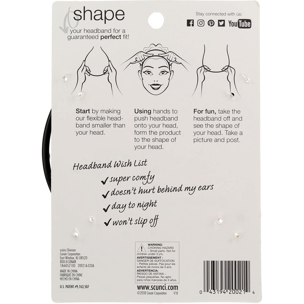 Conair Scunci No Slip Grip Bendable Headband packaged set of three for color coordination.