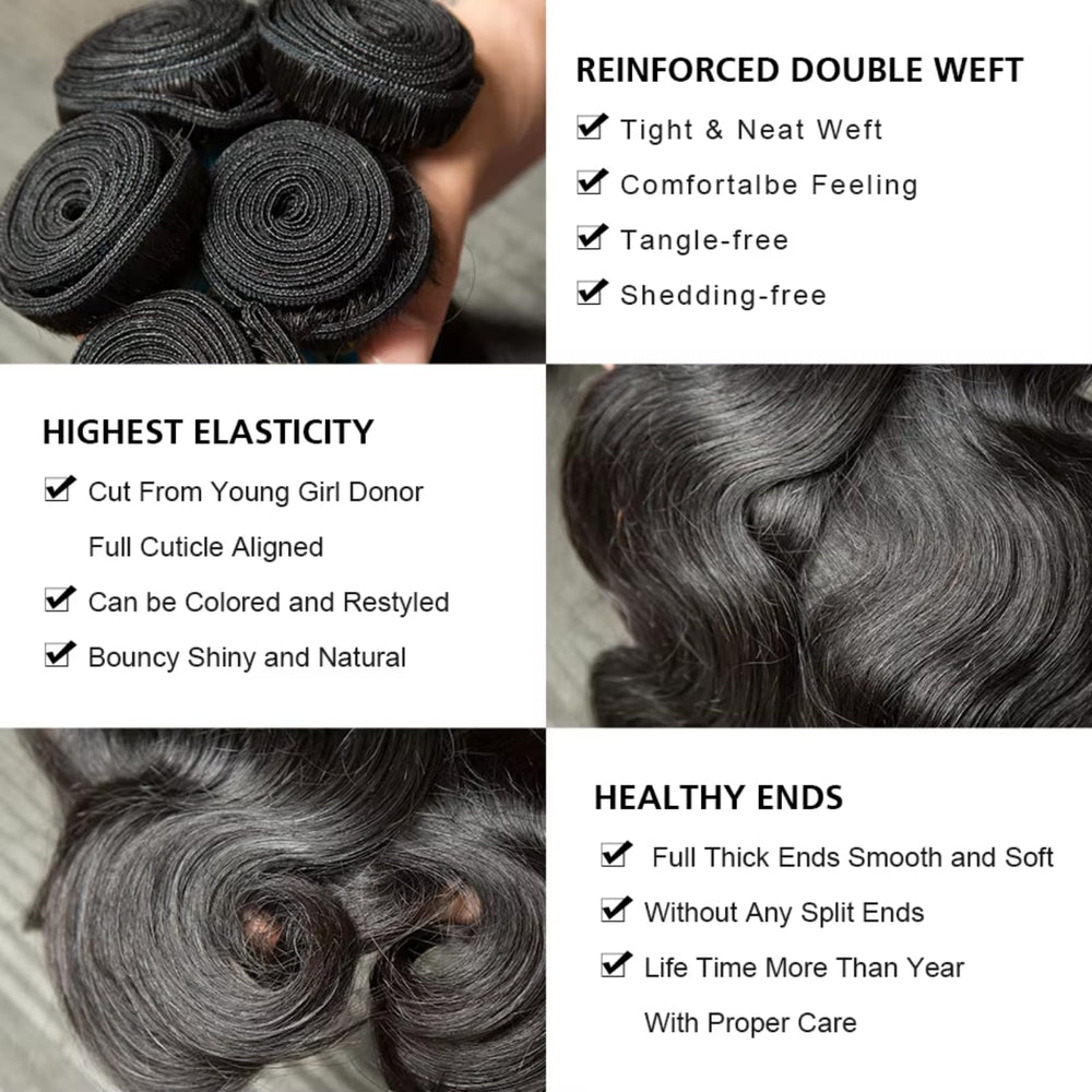 SDDRSRA 12A hair bundles body wave 20in highlights length, volume, and lasting bounce.