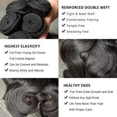 SDDRSRA 12A hair bundles body wave 20in highlights length, volume, and lasting bounce.