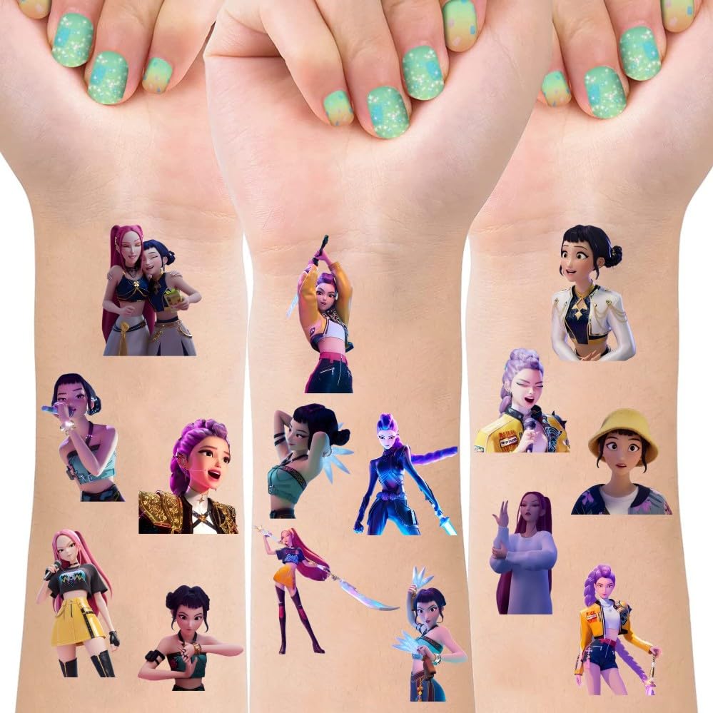 SDONY demon tattoos sheet designs with vibrant characters for kid-friendly party decor