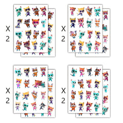 SDONY Super Cats temporary tattoos sheet 2 showing playful cat designs for kids' craft activities