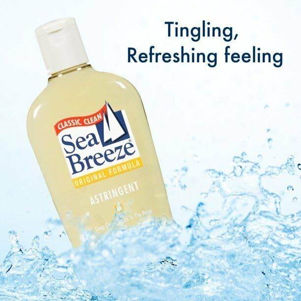 Sea Breeze Astringent Original 10oz bottle close-up with cooling feel