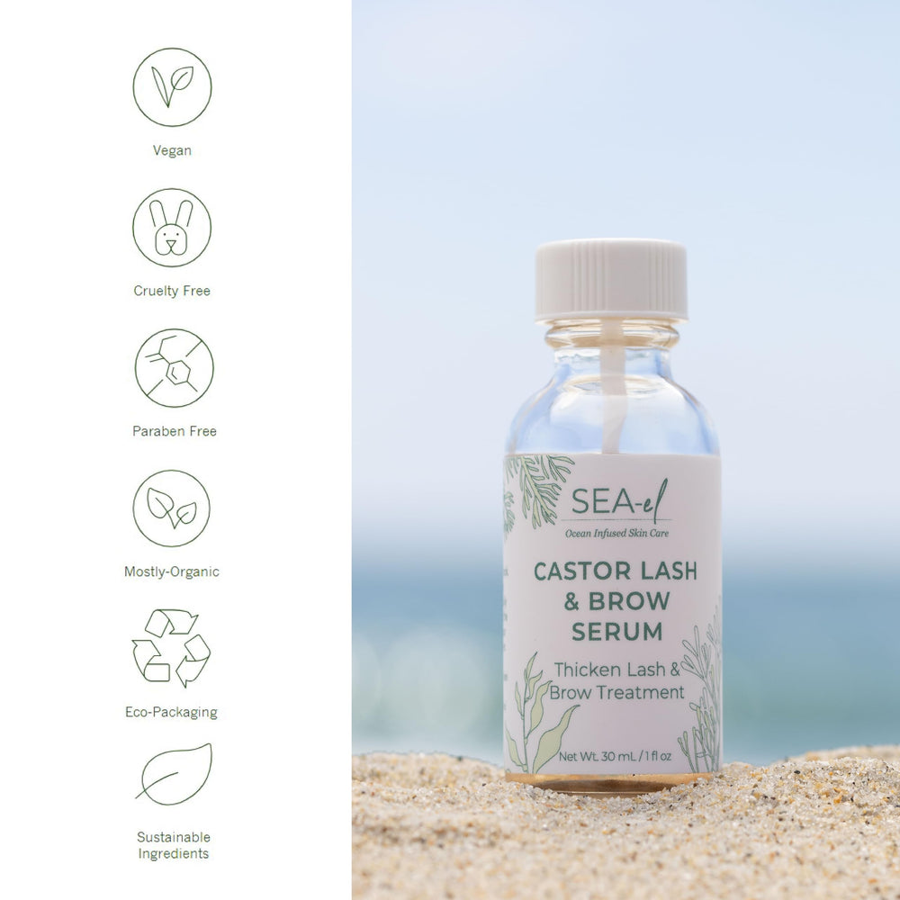 Sea-El Castor Lash Serum 99% organic label communicates a clean formula.