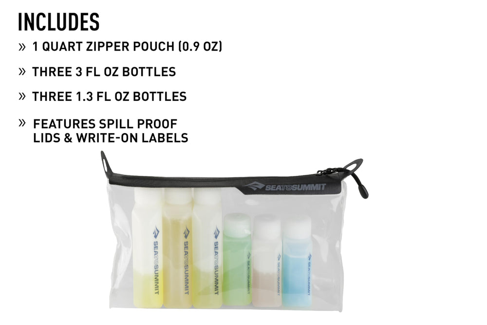 Sea to Summit TravellingLight 3oz bottles close-up emphasizes spill-proof caps and durable construction.