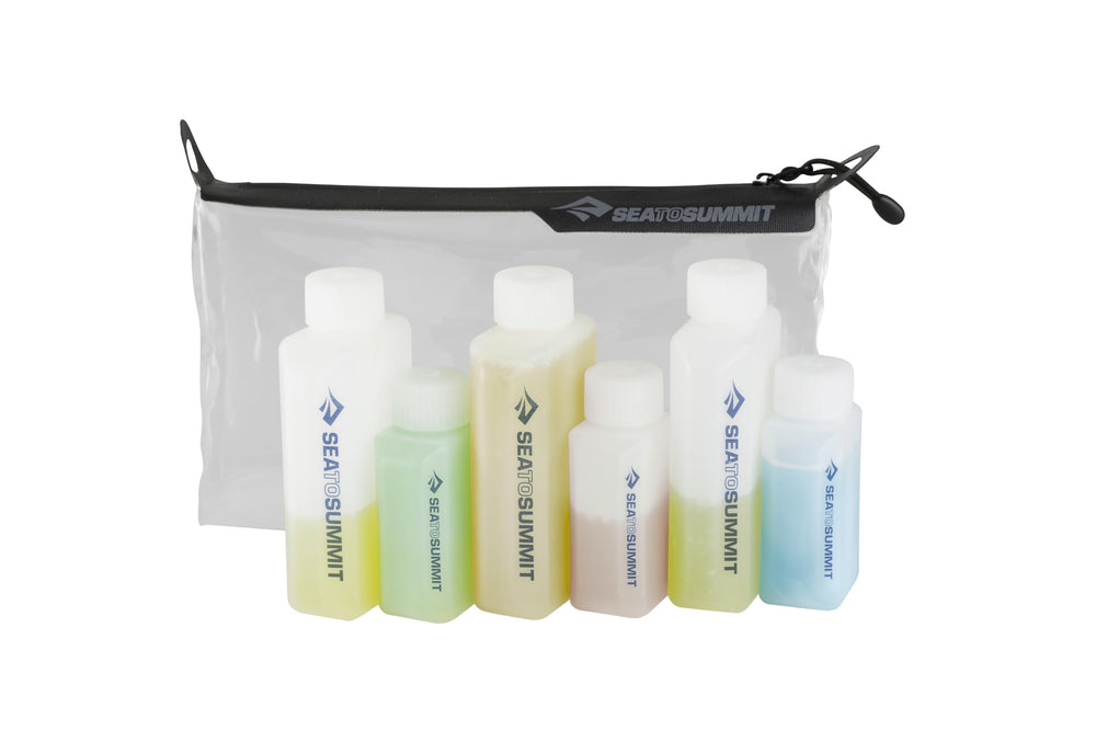 Sea to Summit TravellingLight clear zip pouch demonstrating transparent design for quick TSA liquid checks.