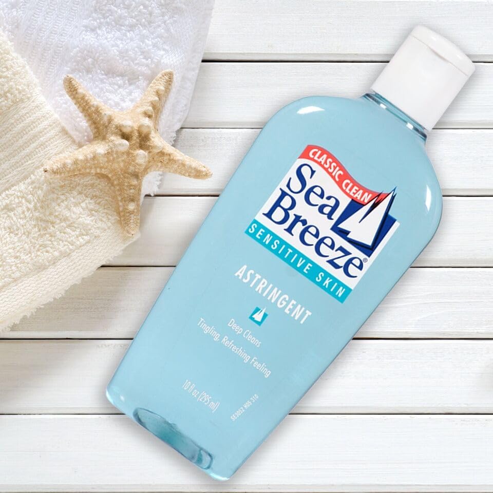 Seabreeze label-closeup highlights ingredients and a gentle formula suitable for sensitive skin.