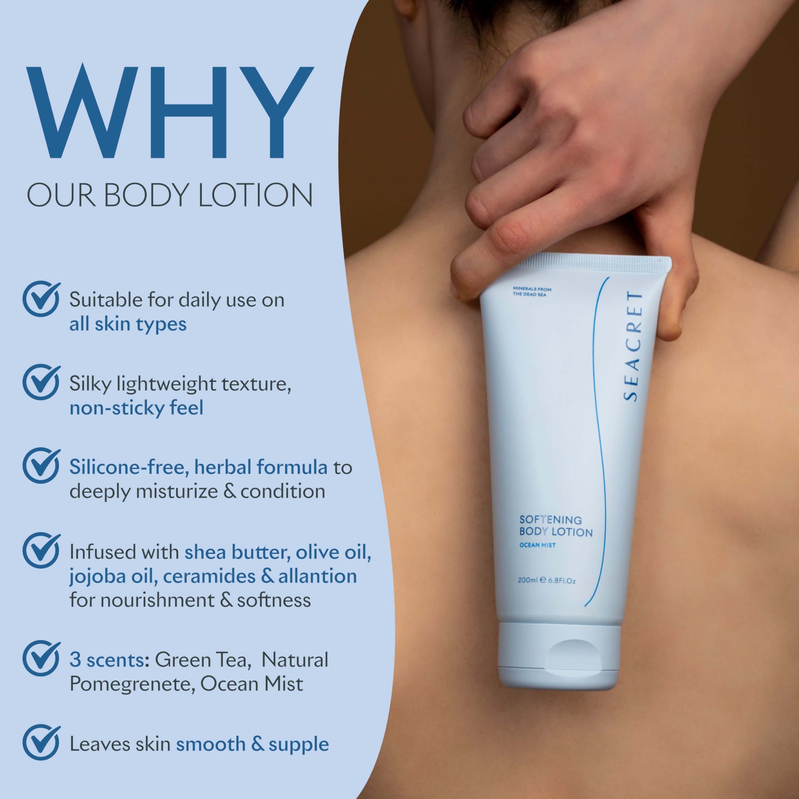 Dead Sea minerals in Seacret lotion nourish skin during daily use