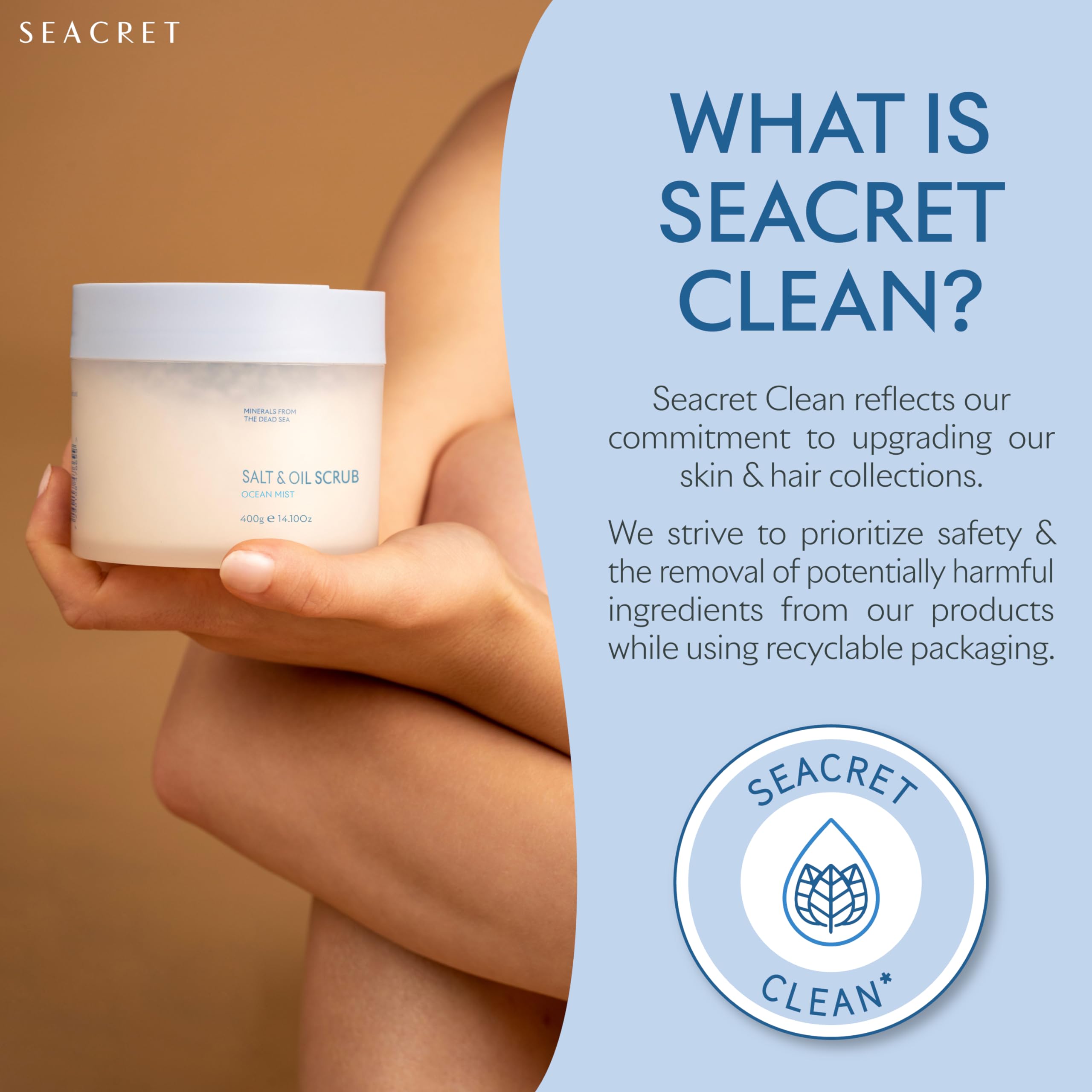 SEACRET Minerals Body Scrub Ocean Mist labeled jar suggests mineral-rich nourishment