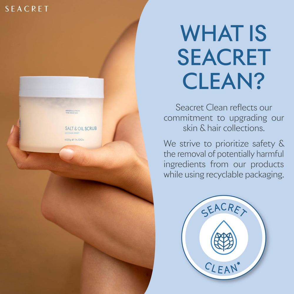 SEACRET Minerals Body Scrub Ocean Mist labeled jar suggests mineral-rich nourishment