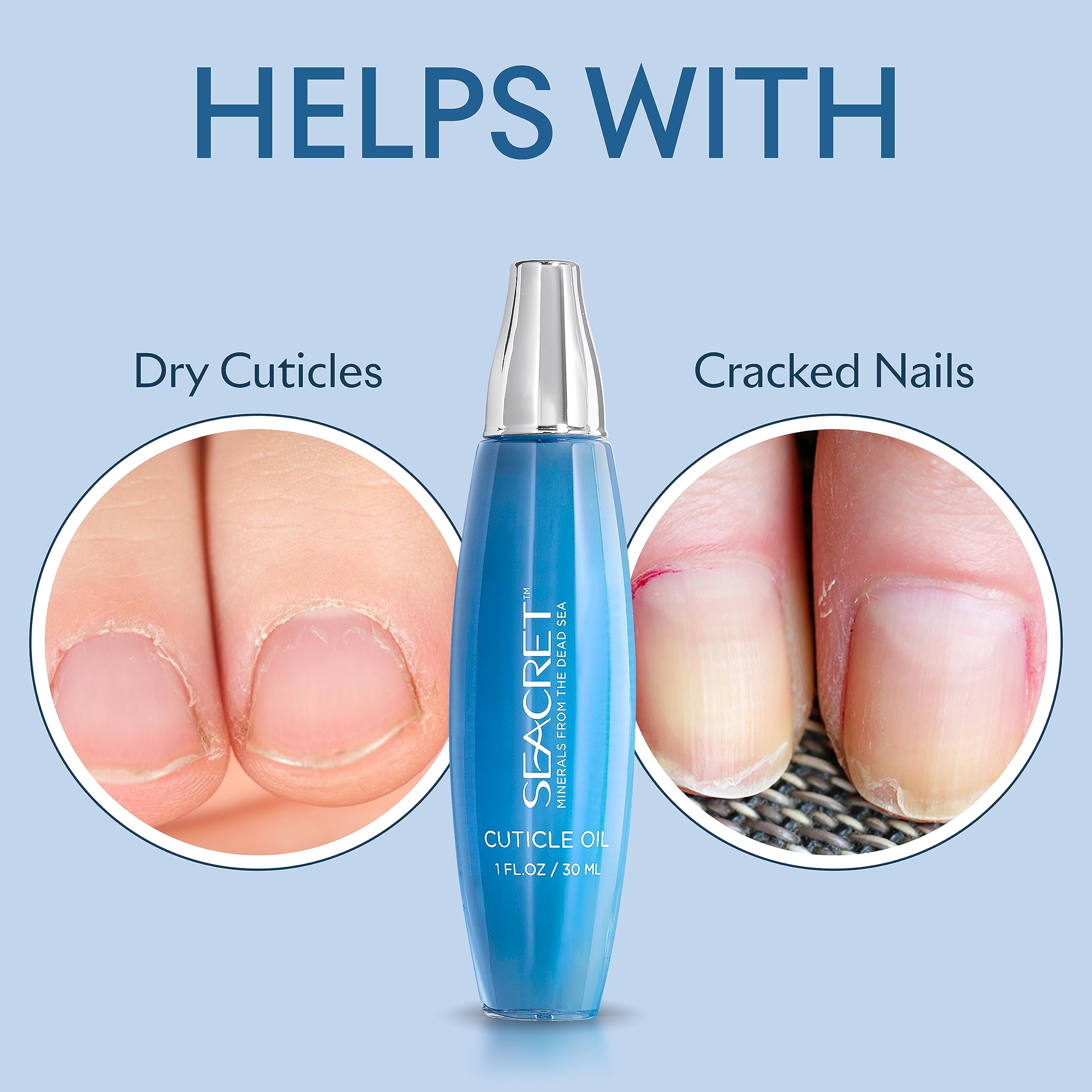 SEACRET Minerals Cuticle Oil box close-up shows easy-to-use packaging.