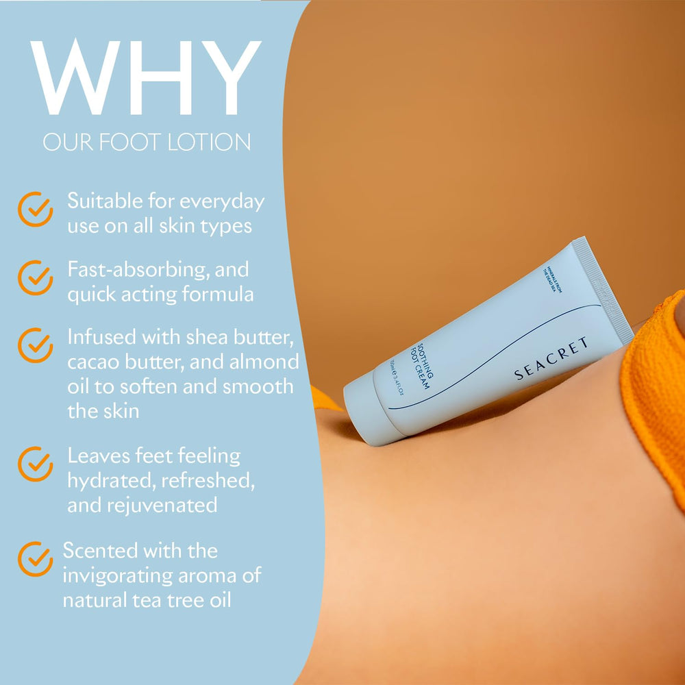 SEACRET Minerals Foot Cream almond butter detail for daily foot care.