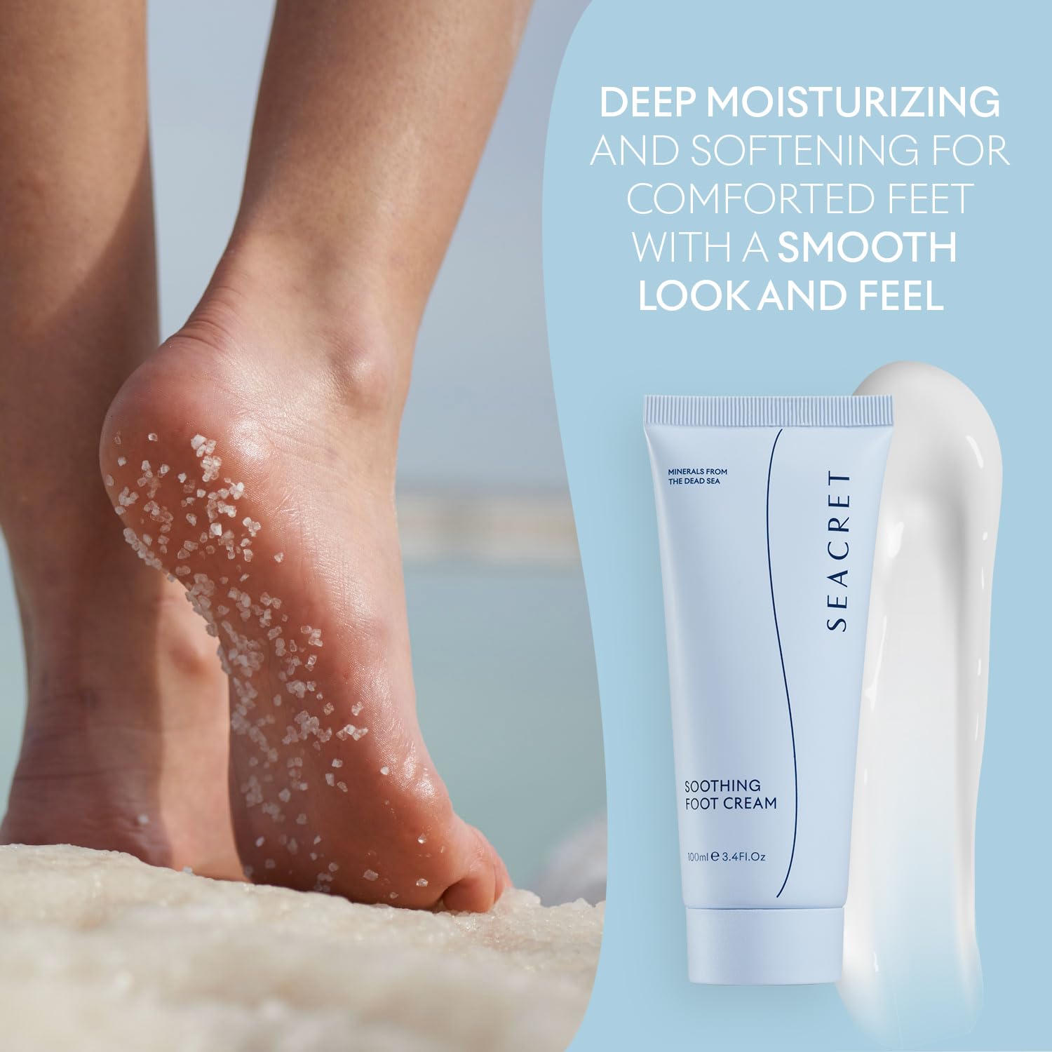 SEACRET Minerals Foot Cream olive oil label highlight for conditioning.
