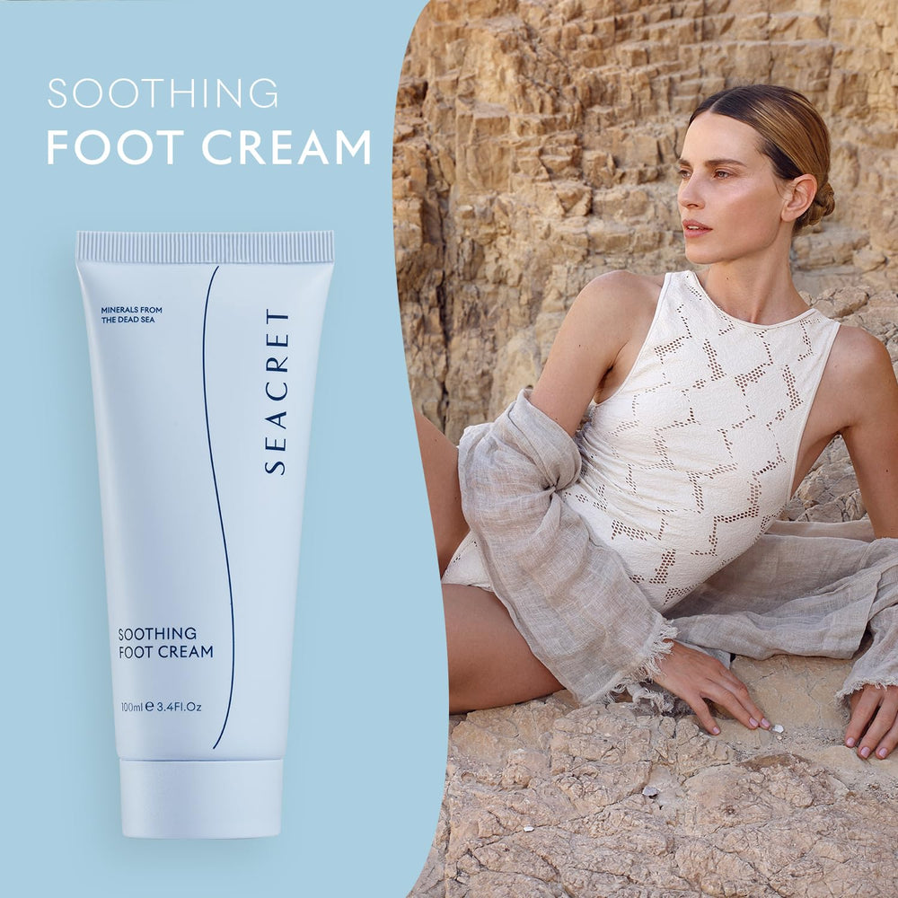 SEACRET Minerals Foot Cream tea tree oil close-up bottle.