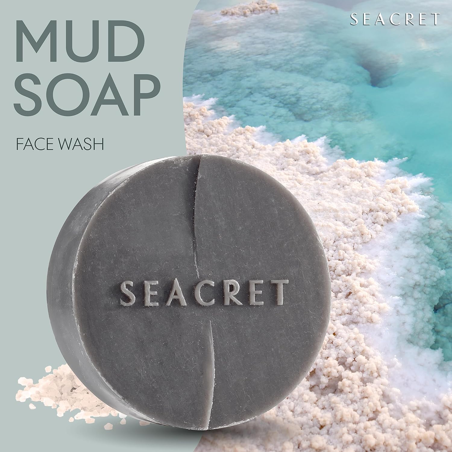 SEACRET Minerals Mud Soap Bar closeup shows mineral-rich Dead Sea mud.