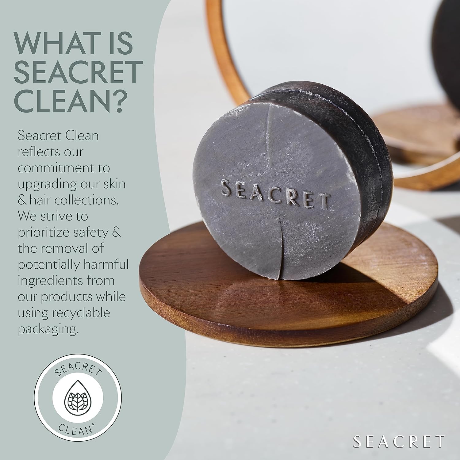SEACRET Mud Soap Bar wet-skin application demonstrates cleansing action.