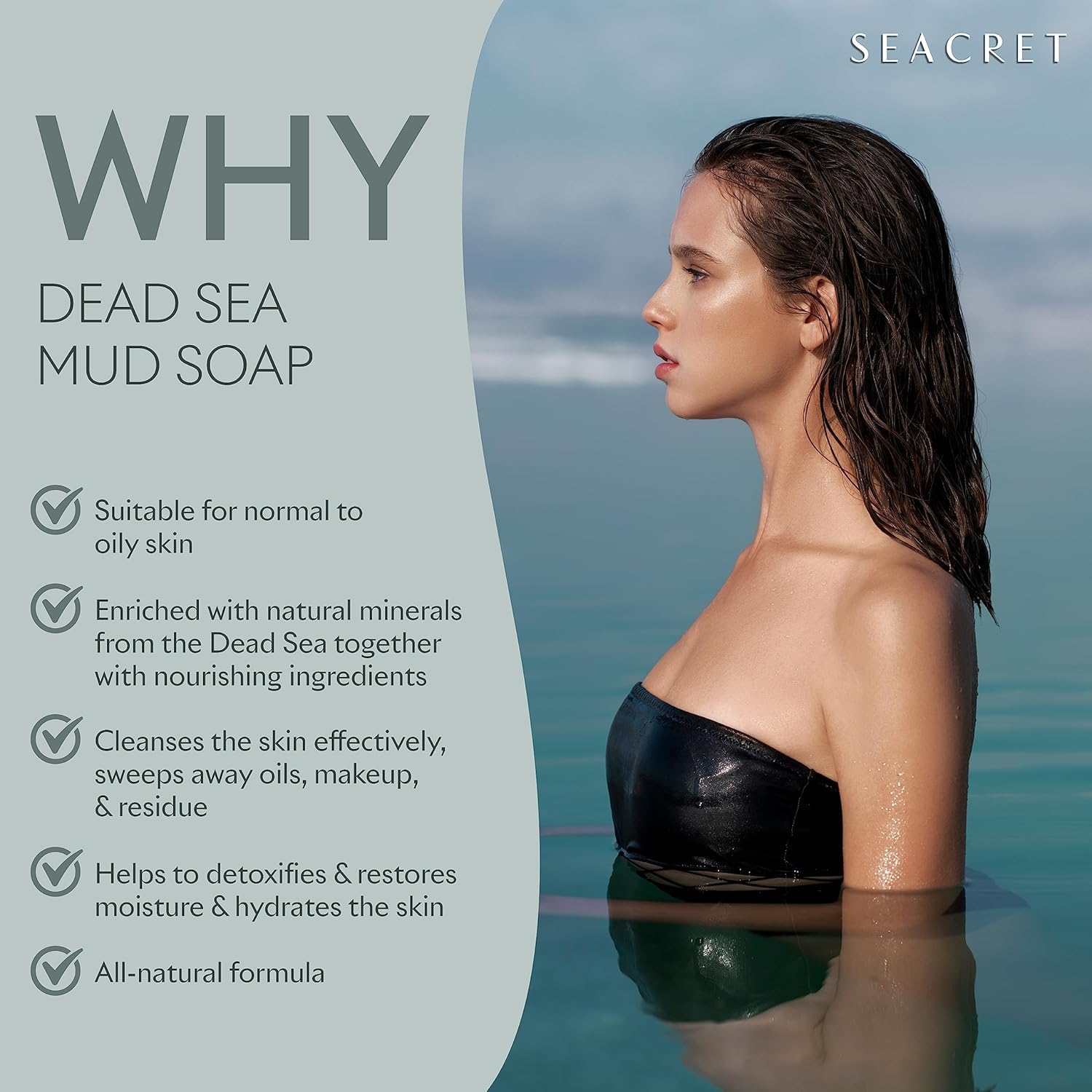 SEACRET Mud Soap Bar witch-hazel-leaf conveys soothing balance.